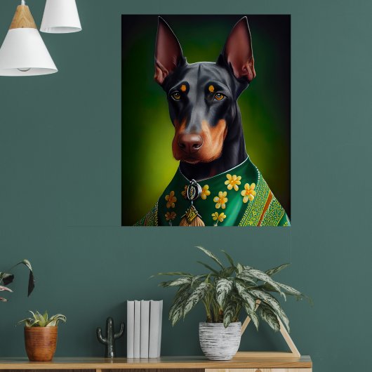 Poster Chien Doberman en tenue de la Saint-Patrick (Salon 1)