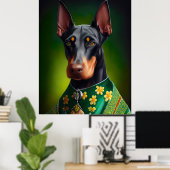 Poster Chien Doberman en tenue de la Saint-Patrick (Bureau à domicile)