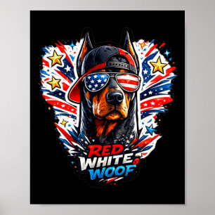 Poster Chien doberman pinscher drôle rouge blanc et touto