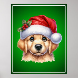 Poster Chien d'or retriever avec le style du Père Noël