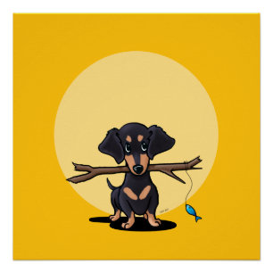 Poster Chien Doxie de pêche jaune ensoleillé