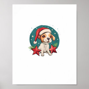 Poster Chien Drôle avec des Étoiles de Noël pour la Saiso