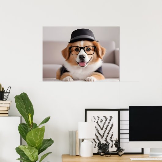 Poster Chien drôle avec lunettes et casquette (Bureau à domicile)