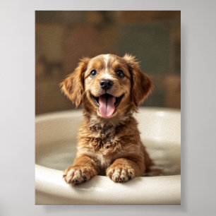 Poster Chien drôle dans la salle de bain