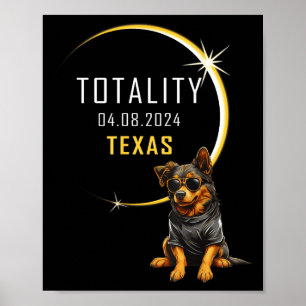 Poster Chien drôle de l'éclipse solaire totale du Texas