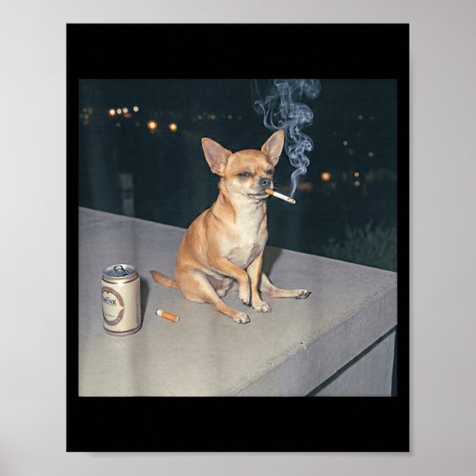 Poster Chien drôle fumant chihuahua mème cigarette bière (Devant)