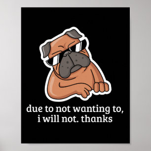 Poster Chien drôle parce qu'il ne veut pas Je ne veux pas