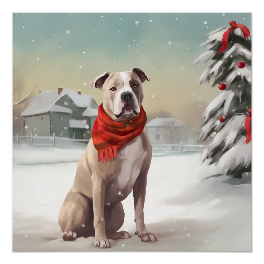 Poster Chien du Staffordshire américain à Noël de neige (Devant)