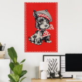 Poster Chien écossais des années 1950 en rouge (Bureau à domicile)