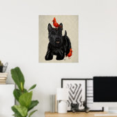 Poster Chien écossais et Oiseaux rouges (Bureau à domicile)