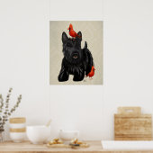 Poster Chien écossais et Oiseaux rouges (Cuisine)