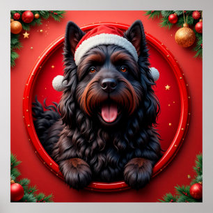 Poster Chien en chapeau de Père Noël entouré de Noël fest