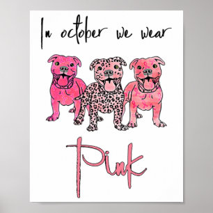 Poster Chien En Octobre Nous Portons Le Ruban Rose Cancer