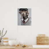 Poster Chien en pull et casquette (Cuisine)