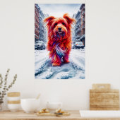 Poster Chien errant perdu dans la route blanche enneigée (Cuisine)