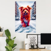 Poster Chien errant perdu dans la route blanche enneigée (Bureau à domicile)