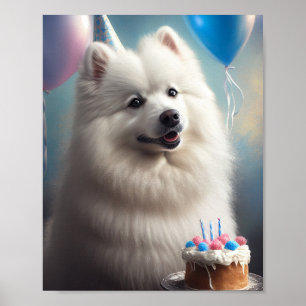 Poster Chien esquimau américain avec ballons anniversaire