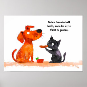 Poster Chien et chat de bande dessinée à l'aquarelle côte
