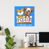 Poster Chien et chat tiennent une bannière FOSTER (Bureau à domicile)