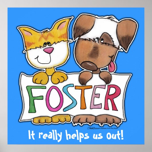 Poster Chien et chat tiennent une bannière FOSTER (Devant)