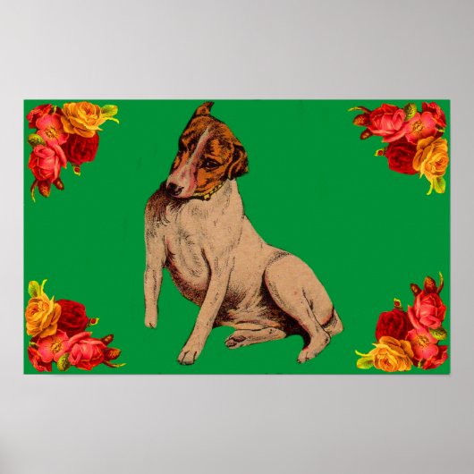 Poster Chien et fleurs victoriens (Devant)