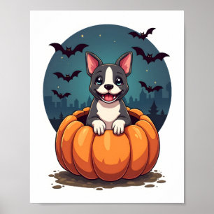 Poster Chien fantôme de Halloween rétro Bouledogue frança