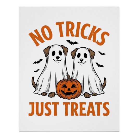 Poster Chien Fantôme Drôle Halloween Pas de Farces Juste (Devant)