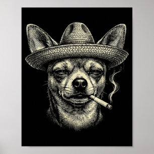 Poster Chien fumant une cigarette Mème Chihuahua drôle en
