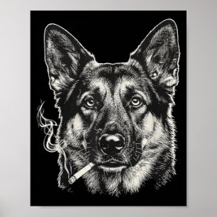 Poster Chien fumant une cigarette Mème drôle de berger al