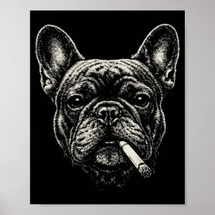 Poster Chien fumant une cigarette Mème drôle de bouledogu
