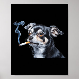 Poster Chien fumant une cigarette mème drôle de chihuahua
