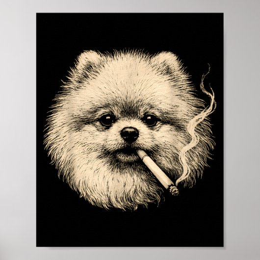 Poster Chien fumant une cigarette Mème drôle de Meranian (Devant)