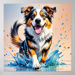 Poster Chien géant coloré heureux joueur drôle, éclabouss