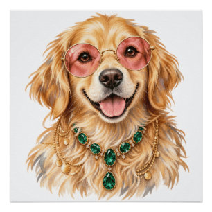 Poster Chien Golden Retriever à l'aquarelle   Art pour am