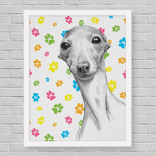 Poster Chien Greyhound italien Cute Funny Sketch Portrait