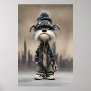 Poster Chien grincheux dans les vêtements de rue