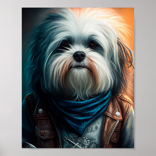 Poster Chien Havanais en vélo peinture numérique