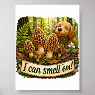 Poster Chien heureux reniflant des morilles - Amour de la
