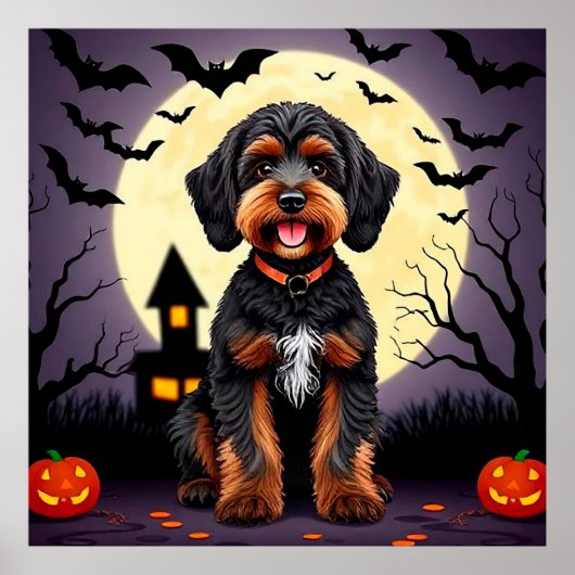Poster Chien heureux sur le thème d'Halloween (Devant)