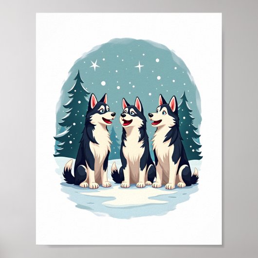 Poster Chien Husky Christmas Choir (Devant)