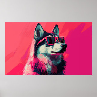 Poster Chien husky sibérien cool avec des lunettes de sol