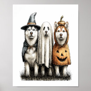 Poster Chien Husky Sibérien Fantôme d'Halloween