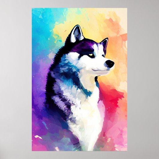 Poster Chien Husky Wild Nature Animal Couleur Art Peintur (Devant)