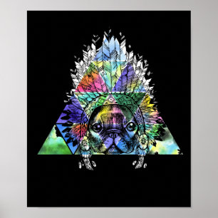 Poster Chien indien de carlin de hippie