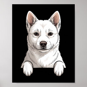 Poster chien jindo coréen drôle blanc regardant dans la p