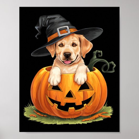 Poster Chien Lab jaune Halloween Citrouille (Devant)