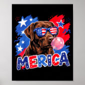 Poster Chien labrador bubble gum 14 juillet drapeau améri (Devant)