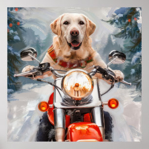 Poster Chien Labrador conduisant une moto pour Noël