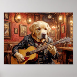 Poster Chien Labrador en robe steampunk jouant de la guit