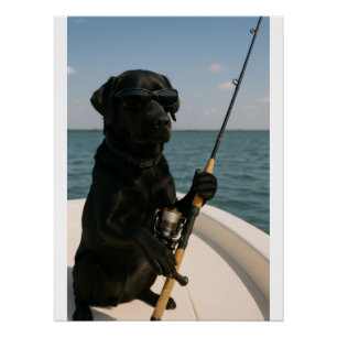 Poster Chien Labrador noir drôle pêchant